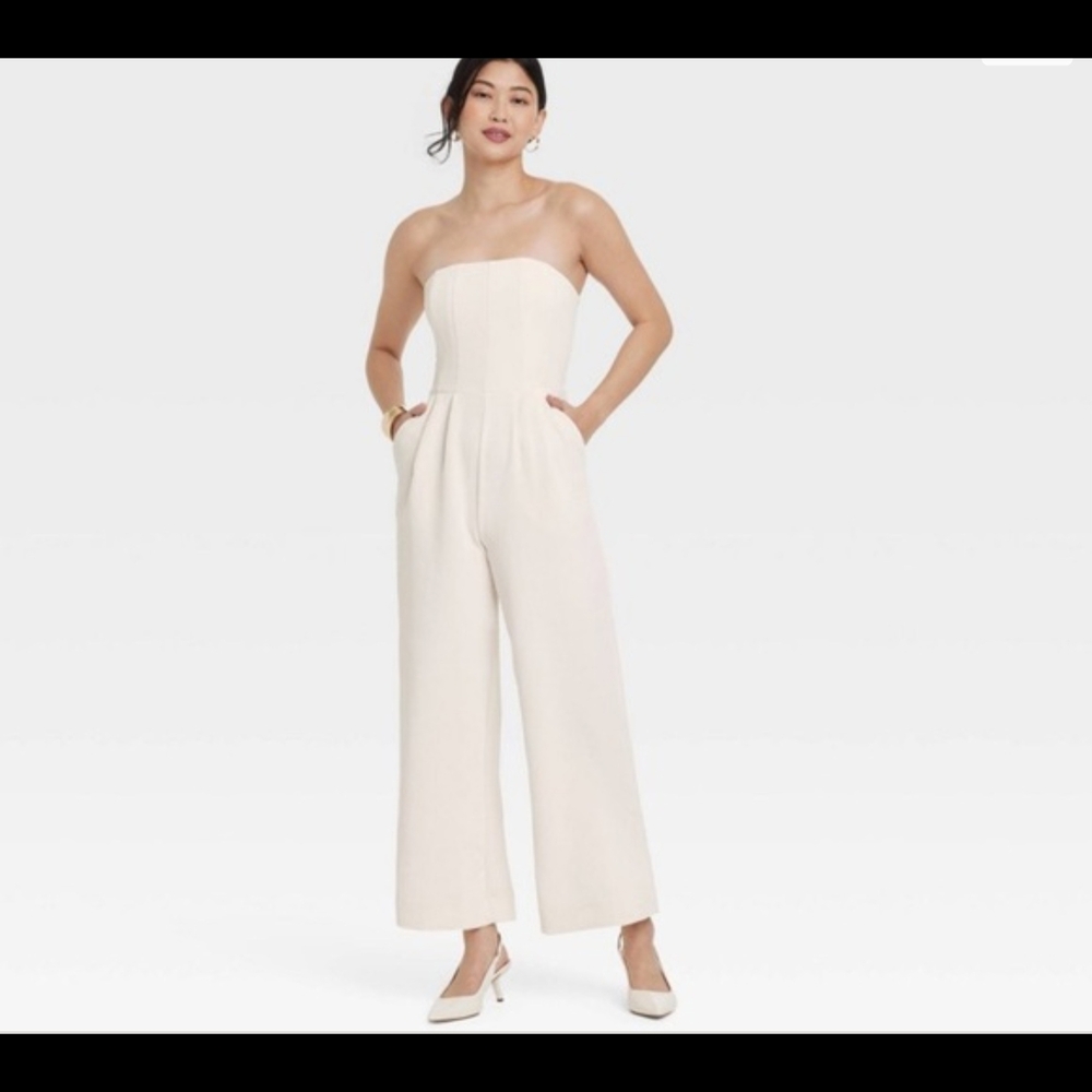 a new day Strapless Wide-Leg Jumpsuit in Off White